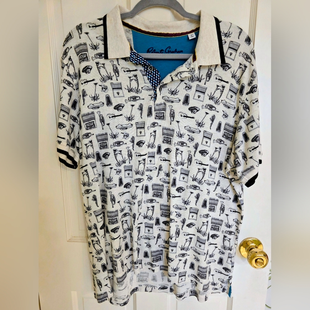 Robert Graham Black and White Graphic Polo Shirt